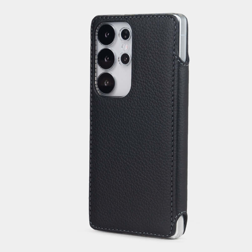 Protection Leather Case for Galaxy S25 Ultra in Black Handmade in France