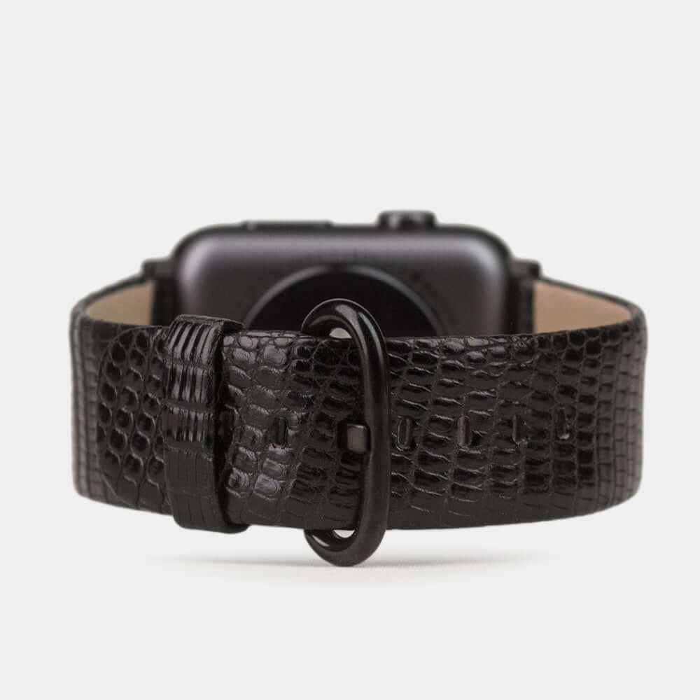 Black Lizard Strap Apple Watch black adapters & buckle main view