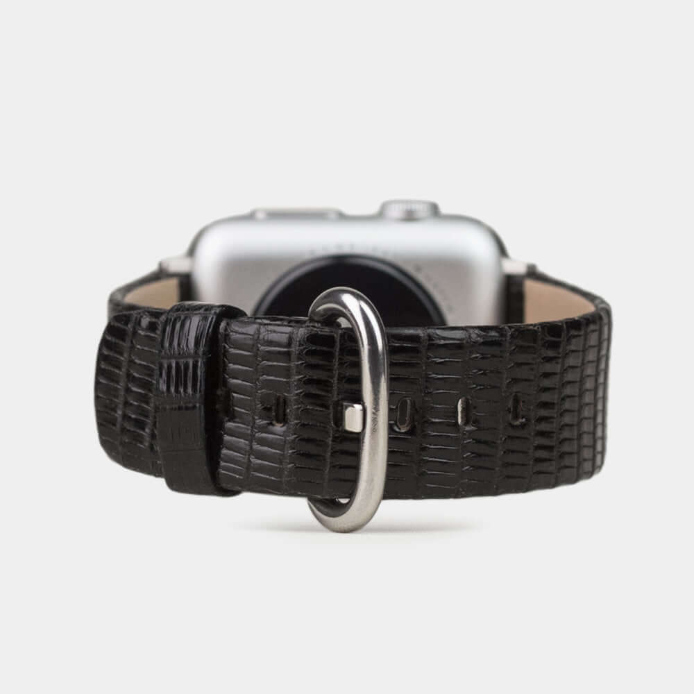black lizard strap apple watch steel adapters and buckle main view