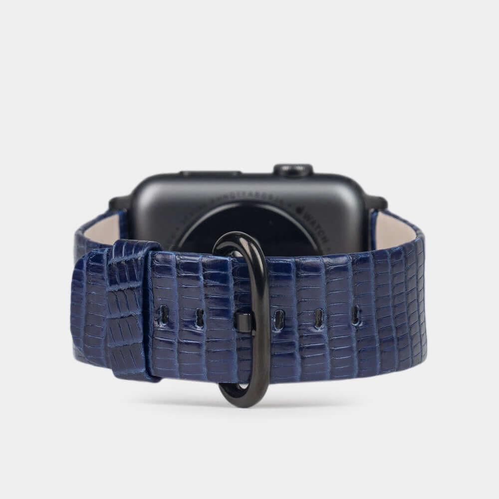blue lizard leather strap apple watch black adapters and buckle main view