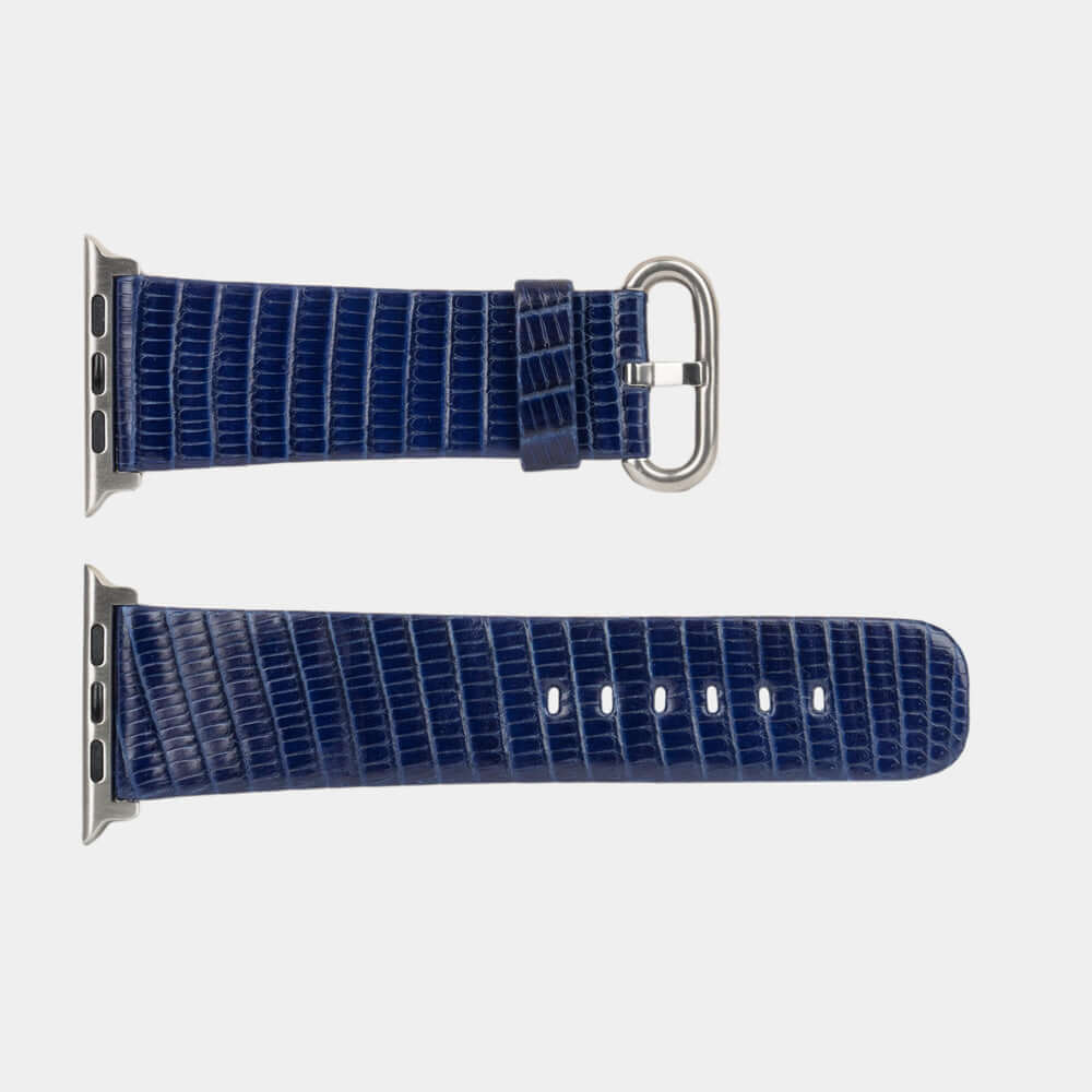 blue lizard strap apple watch steel adapters and buckle upper view