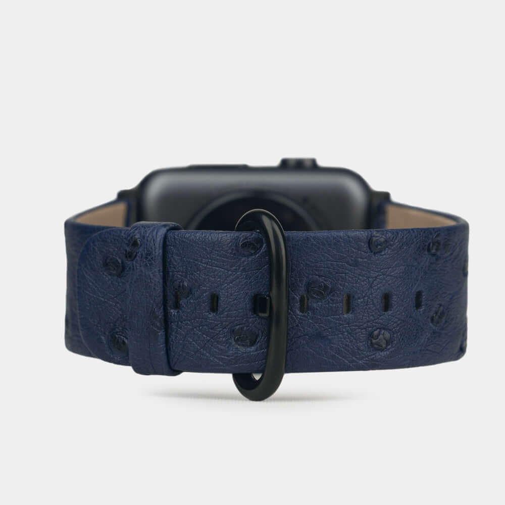 blue ostrich strap apple watch black adapters and buckle main image