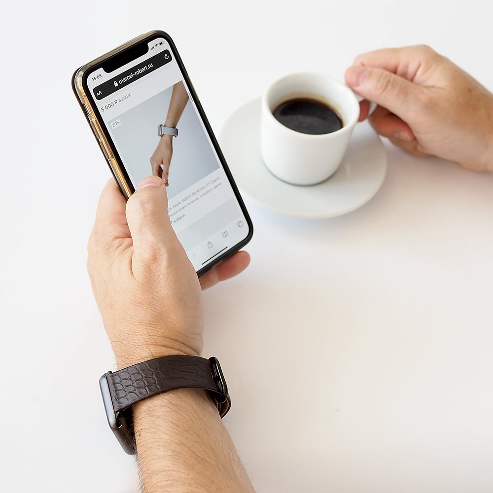 brown alligator band apple watch black adapters and buckle contextual visual