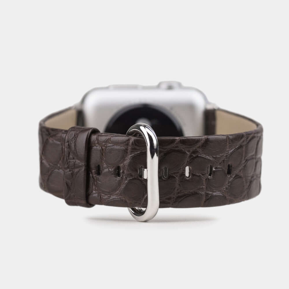 brown alligator band apple watch steel adapters and buckle main view