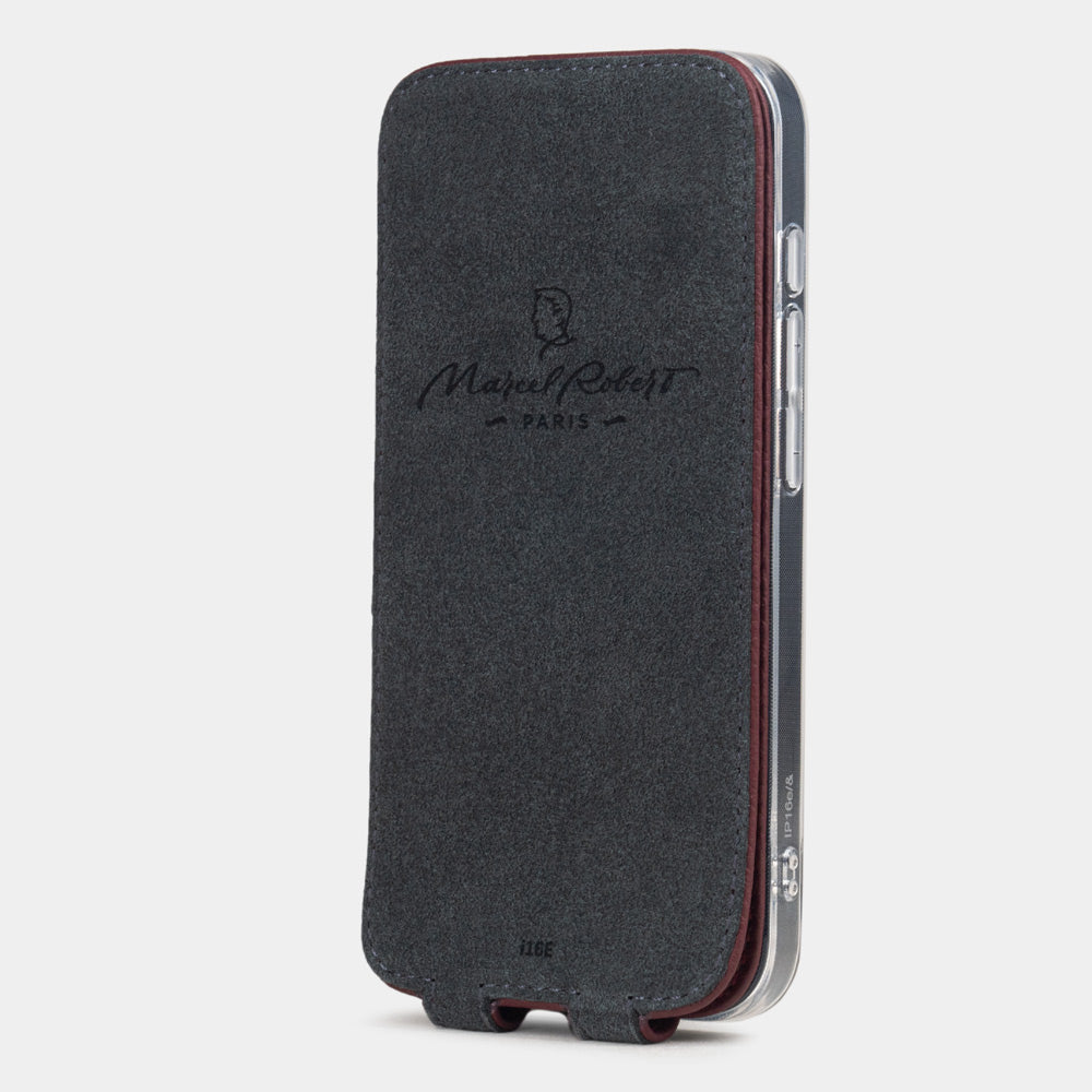 Custodia a libro in pelle premium per iPhone 16E bordeaux
