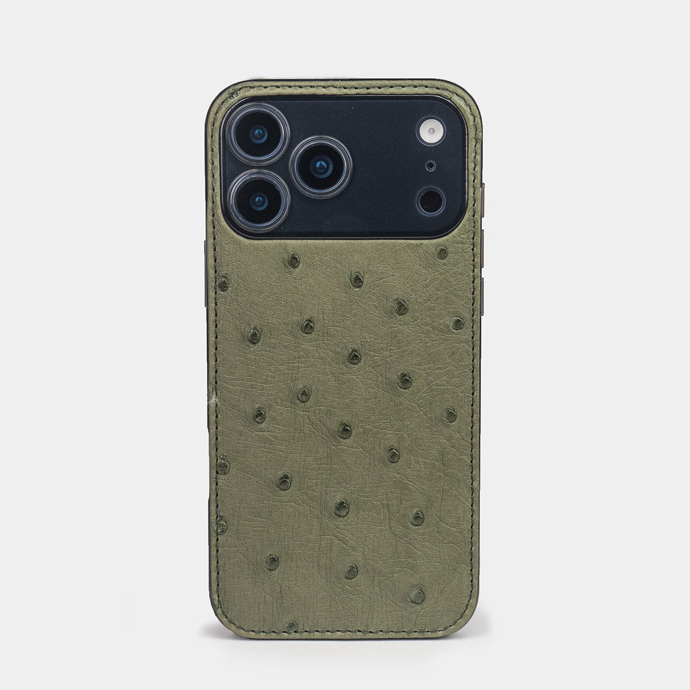 Green Ostrich Cover Case iPhone 17 Pro blue – luxury handmade phone case in genuine ostrich leather