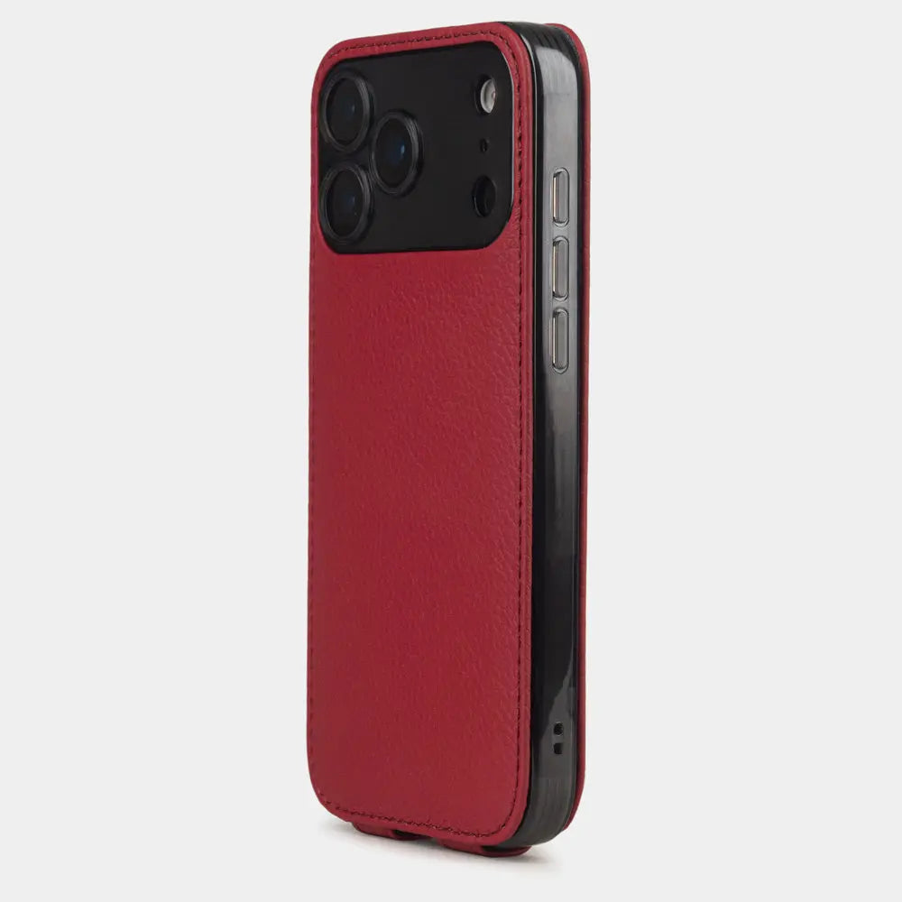 Red Calfskin Case iPhone 17 Pro Max blue - view from camera side and how the lenses are efficiently protected