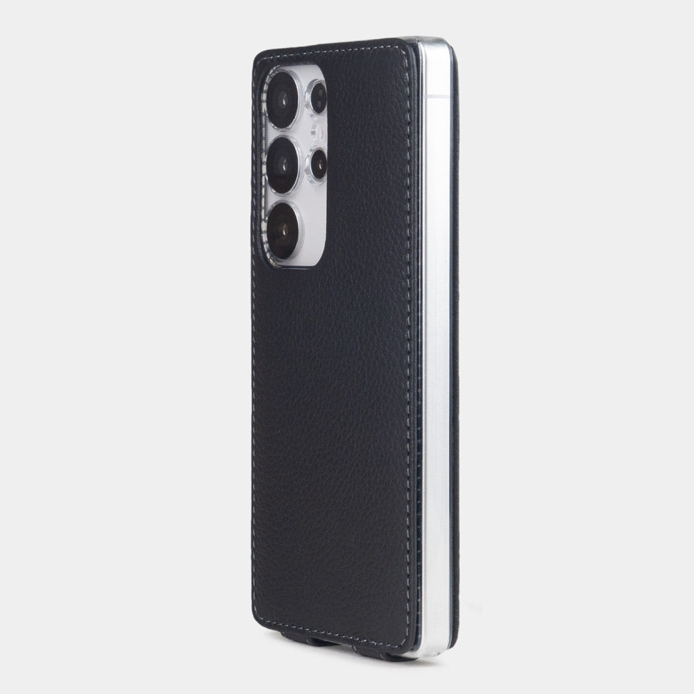 Samsung S25 Ultra black leather flip case slim back with built-in MagSafe and precise camera cutouts