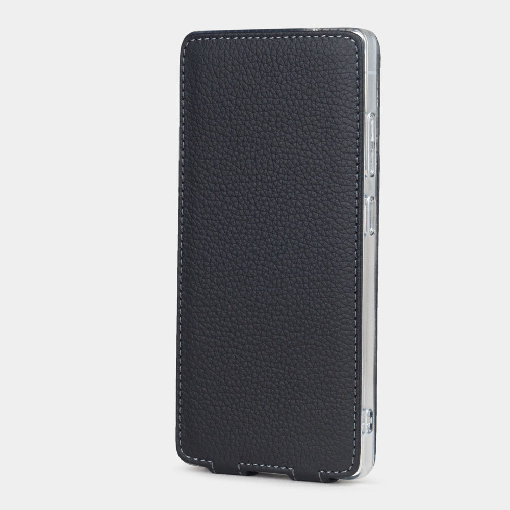 black leather flip case Samsung S26 Ultra closed view with full screen protection