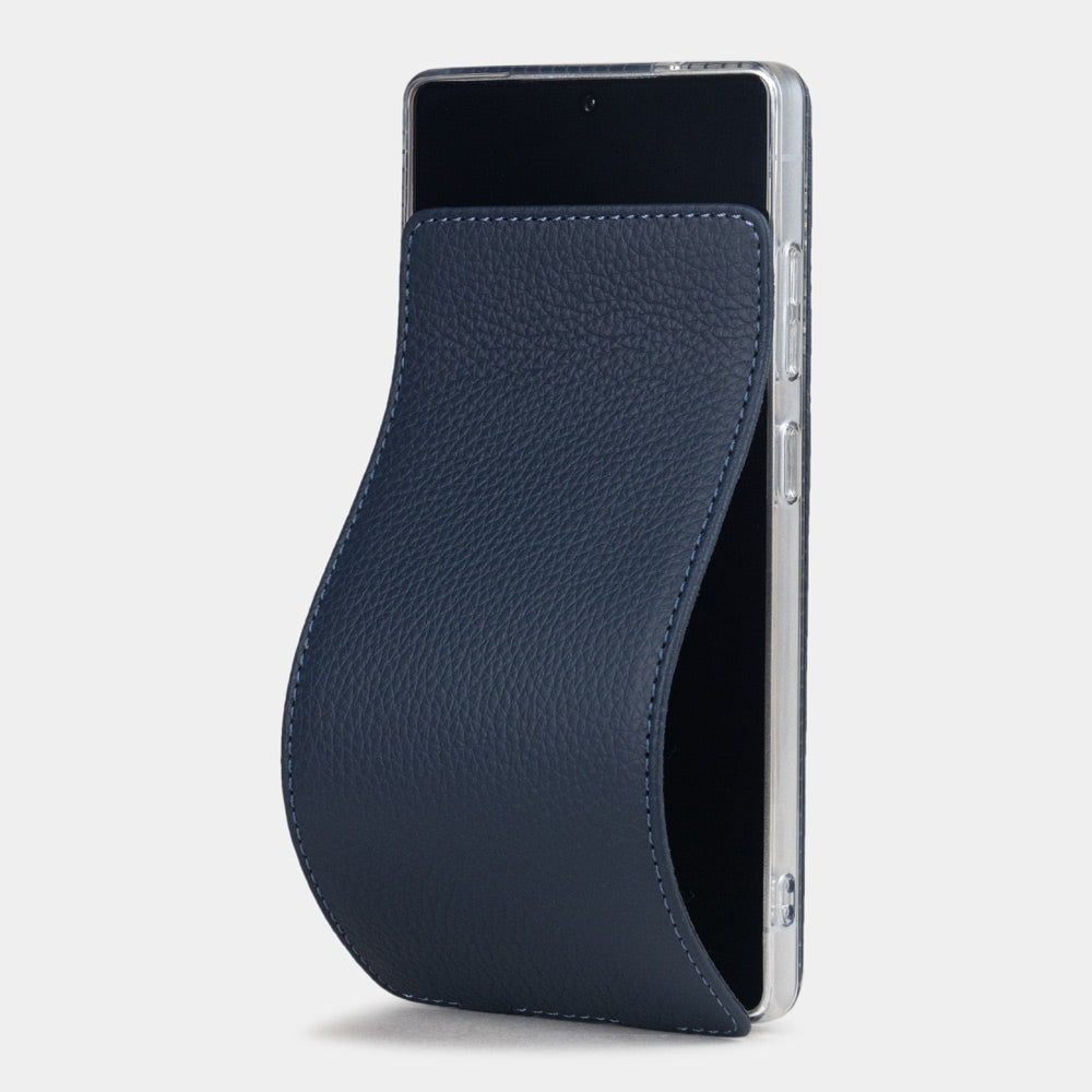 blue leather flip case Samsung S26 Ultra featuring Marcel Robert's exclusive flexible screen-cleaning flap