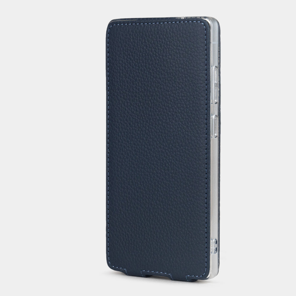 blue leather flip case Samsung S26 Ultraclosed view with full screen protection