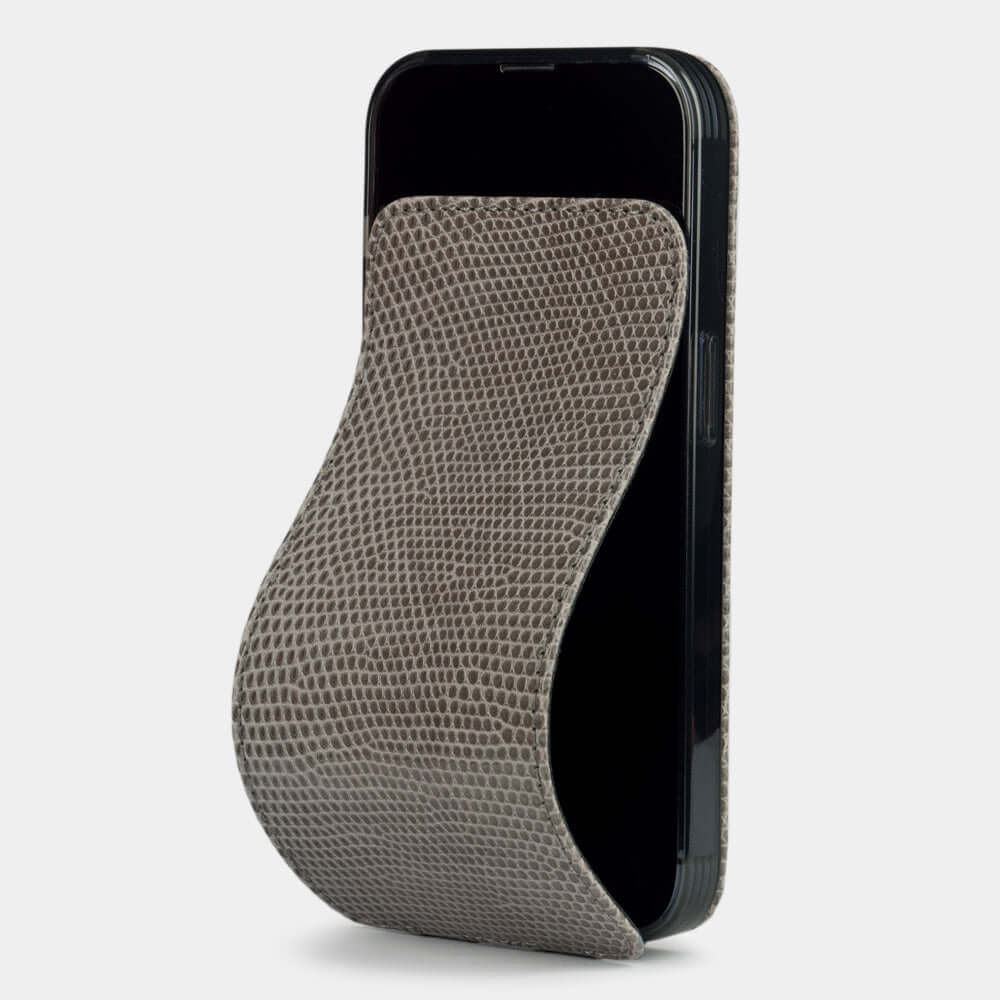 Grey Lizard Leather Flip Case iPhone 14 Pro | Marcel Robert - 0