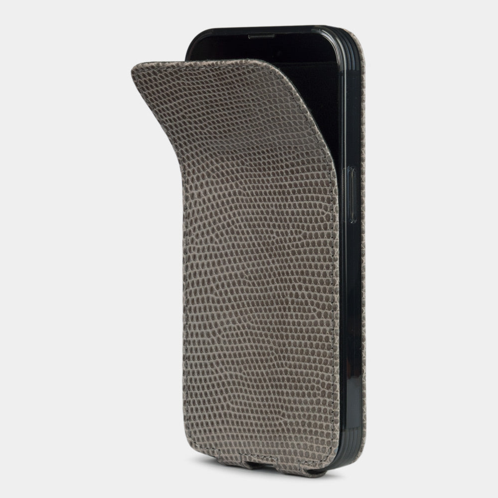 Grey Lizard Leather Flip Case iPhone 14 Pro | Marcel Robert - 4