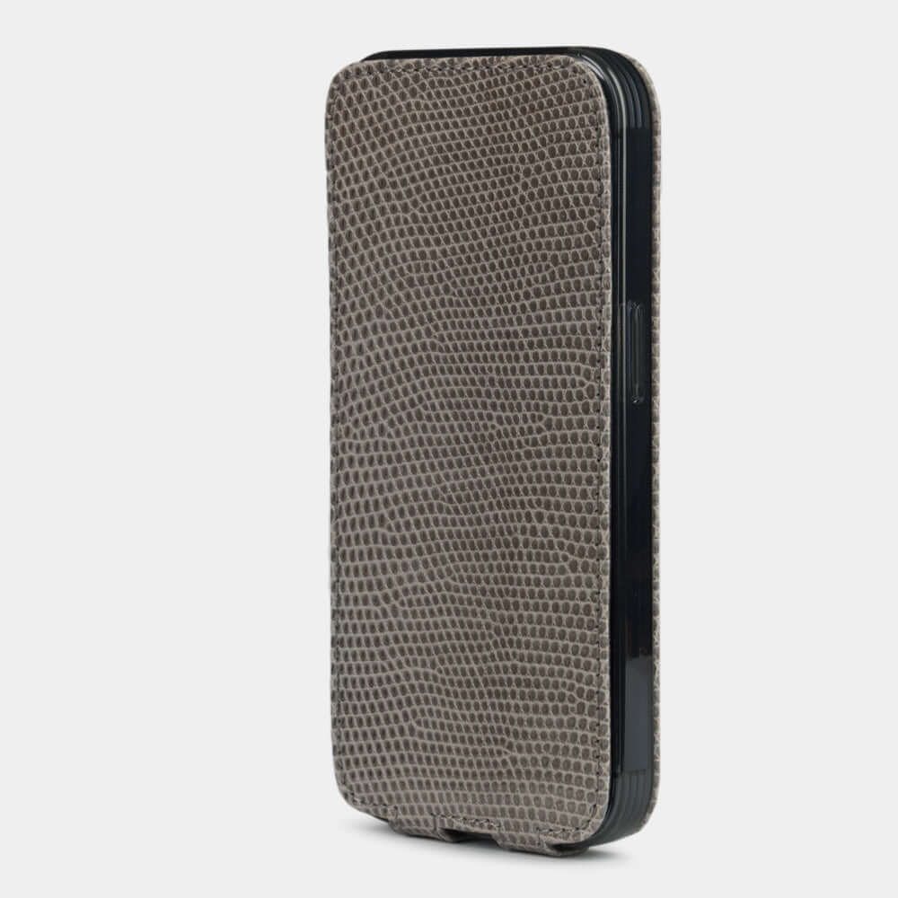 Grey Lizard Leather Flip Case iPhone 14 Pro | Marcel Robert - 5