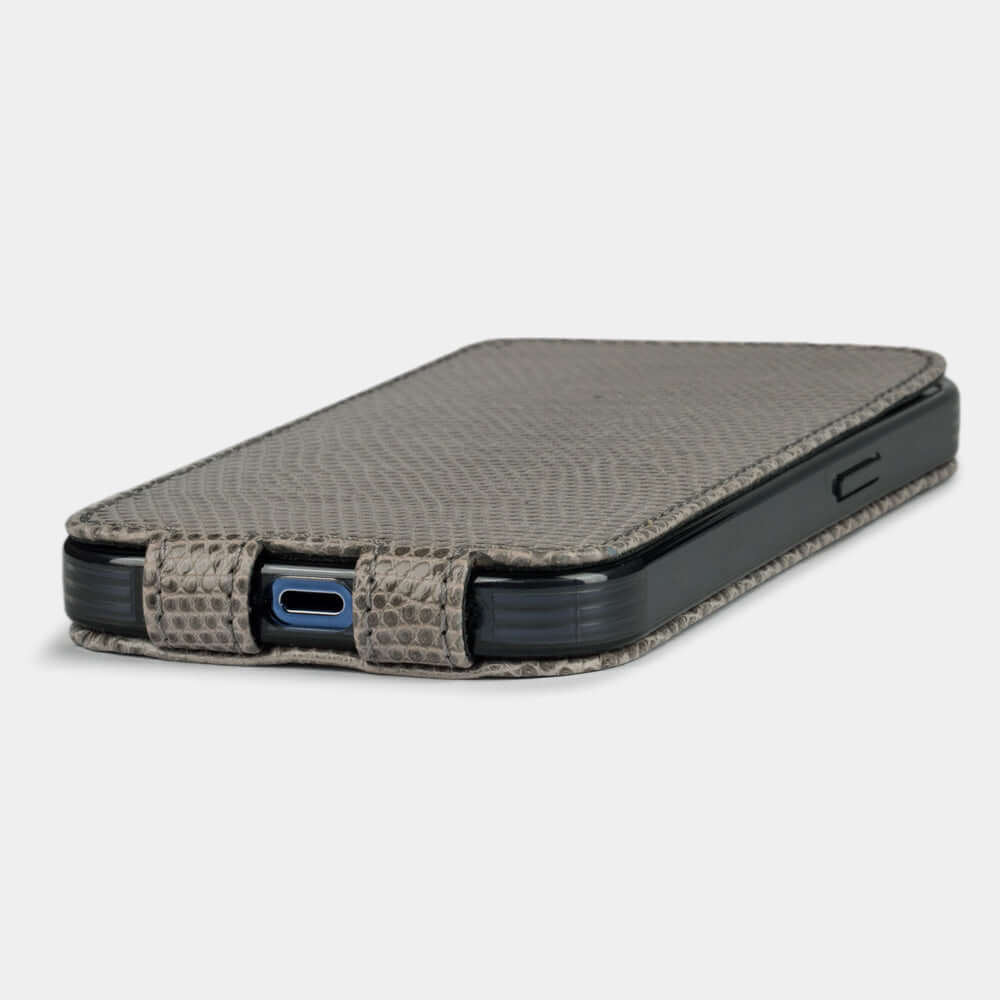 Grey Lizard Leather Flip Case iPhone 14 Pro | Marcel Robert - 6