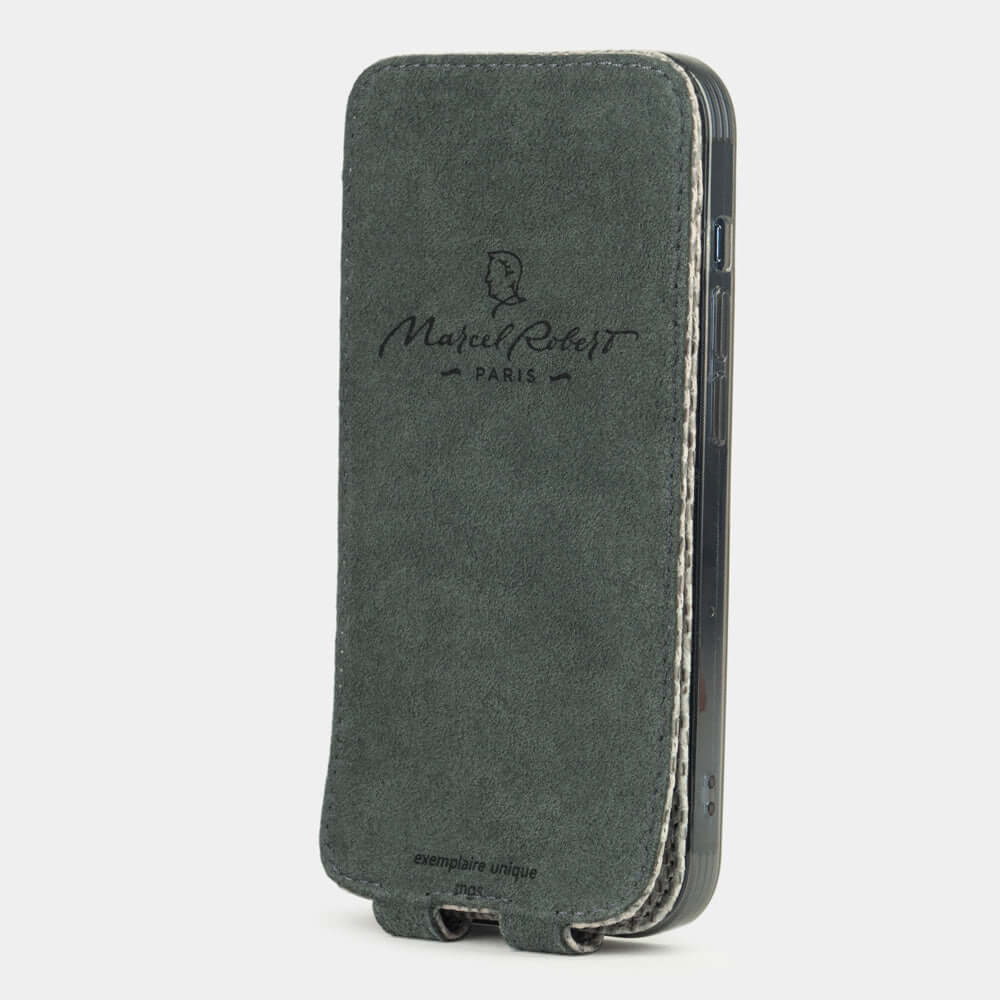 Grey Lizard Leather Flip Case iPhone 14 Pro | Marcel Robert - 7