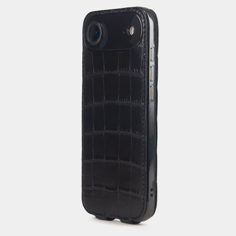 Black Alligator Case iPhone 17 Air - view from camera side and how the lenses are efficiently protected