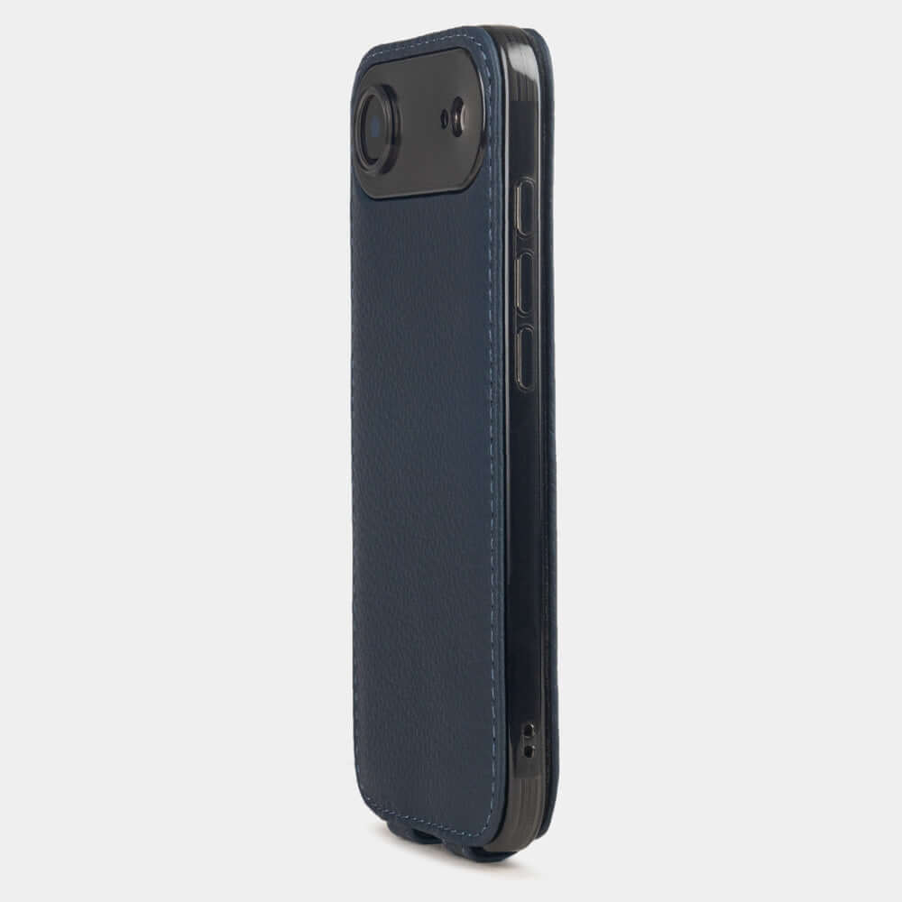 Blue Calfskin Case iPhone 17 Air - view from camera side and how the lenses are efficiently protected
