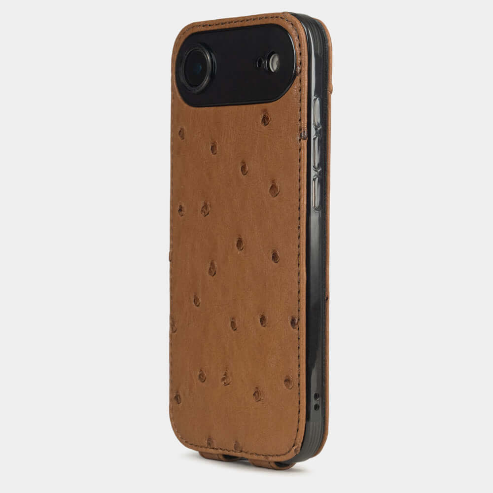 Gold Ostrich Case iPhone 17 Air - view from camera side and how the lenses are efficiently protected