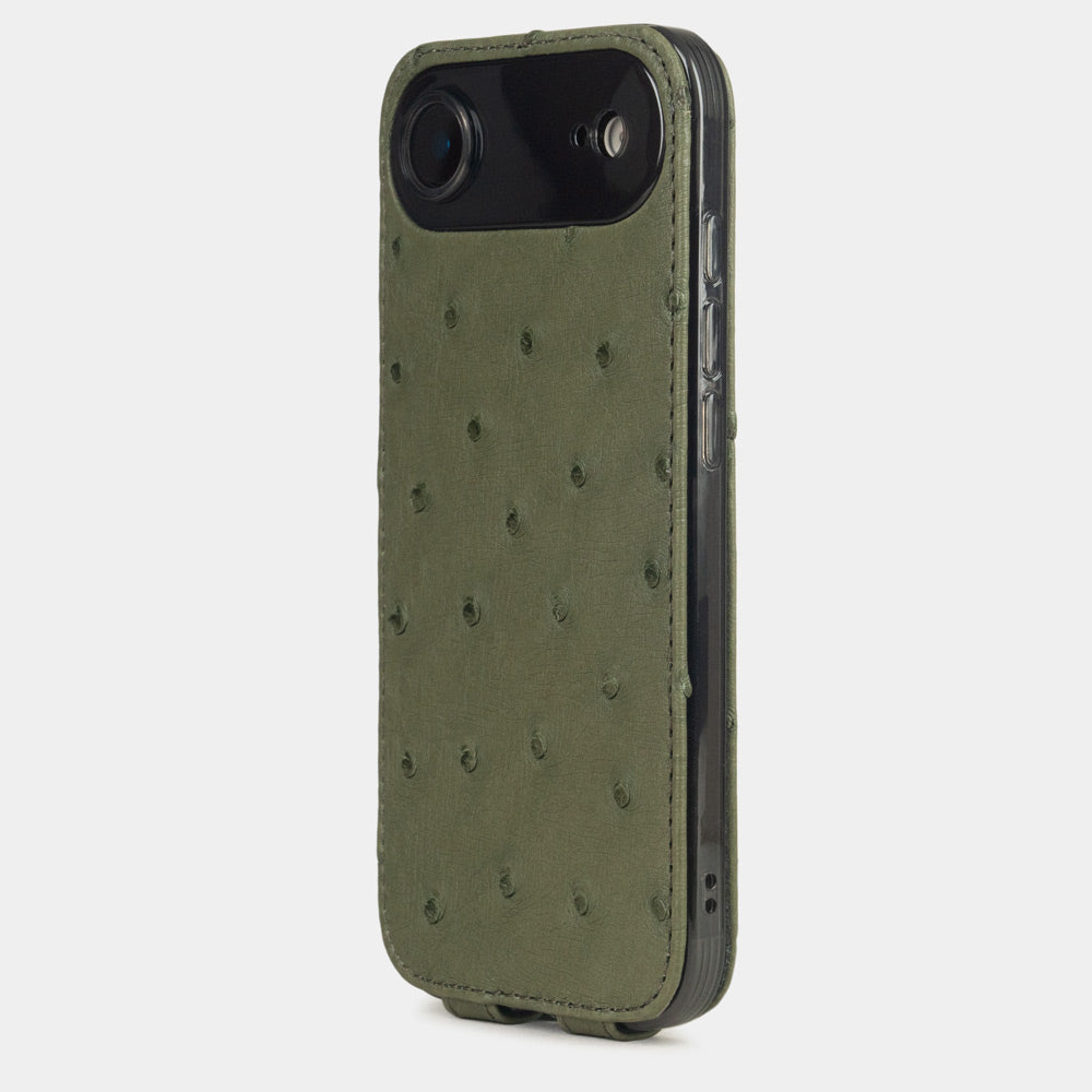 Green Ostrich Case iPhone 17 Air - view from camera side and how the lenses are efficiently protected