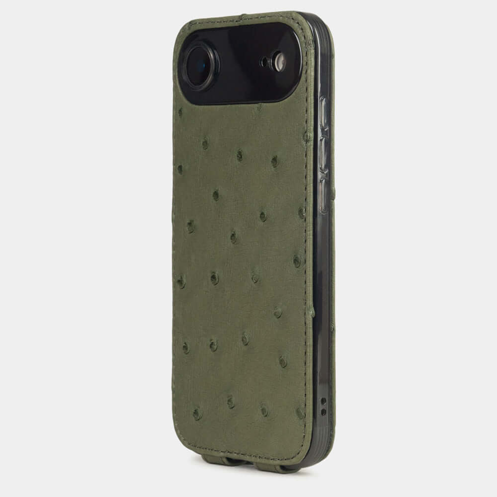 Green Ostrich Case iPhone 17 Air - view from camera side and how the lenses are efficiently protected