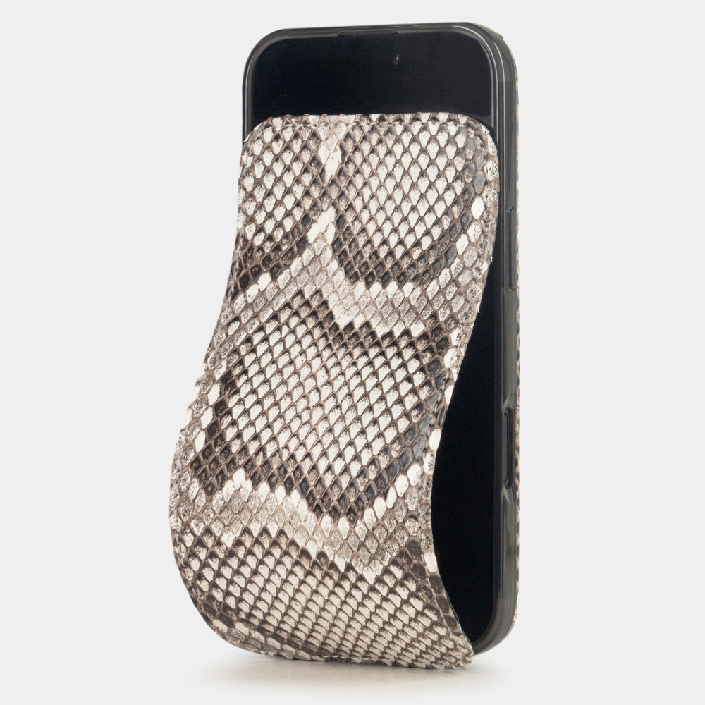Natural Python Case iPhone 17 Air – luxury handmade phone case in genuine python leather with magnetic front cover partially open