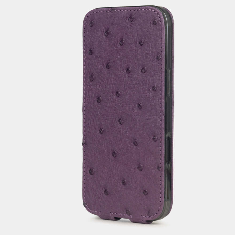 Purple Ostrich Case iPhone 17 Air – upright closed view highlighting the magnetic front cover fully protecting the screen, elegant silhouette