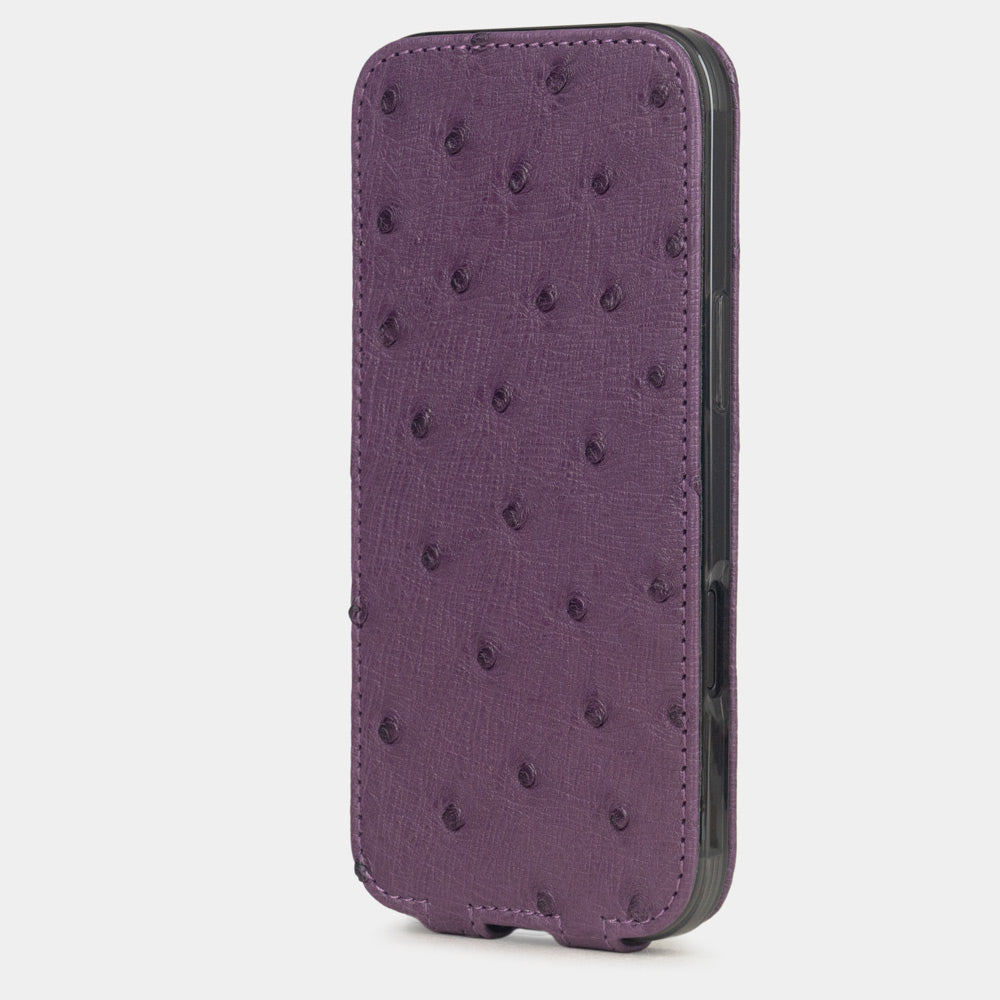 Purple Ostrich Case iPhone 17 Air – upright closed view highlighting the magnetic front cover fully protecting the screen, elegant silhouette
