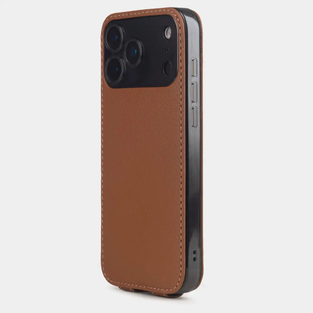 gold Calfskin Case iPhone 17 Pro blue - view from camera side and how the lenses are efficiently protected