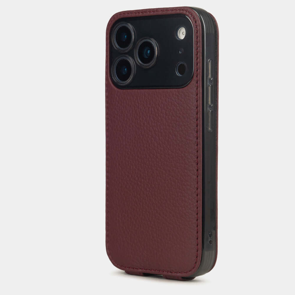 Bordeaux Calfskin Case iPhone 17 Pro Max blue - view from camera side and how the lenses are efficiently protected