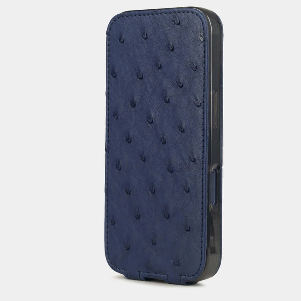 iPhone 17 Pro Max Ostrich Blue Leather Case in a stylish design showcasing its premium texture.