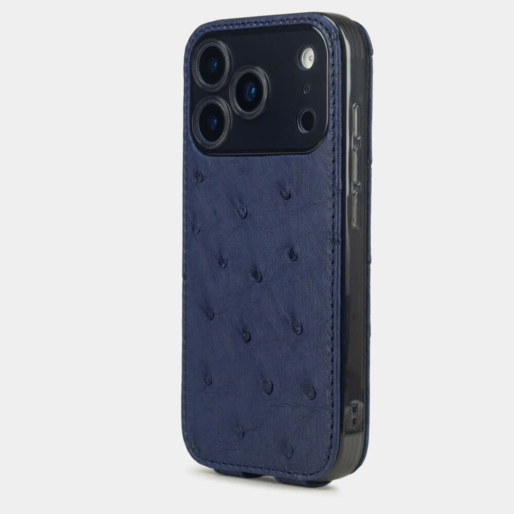 iPhone 17 Pro Max Ostrich Blue Leather Case, stylish and protective leather case for the latest iPhone model.