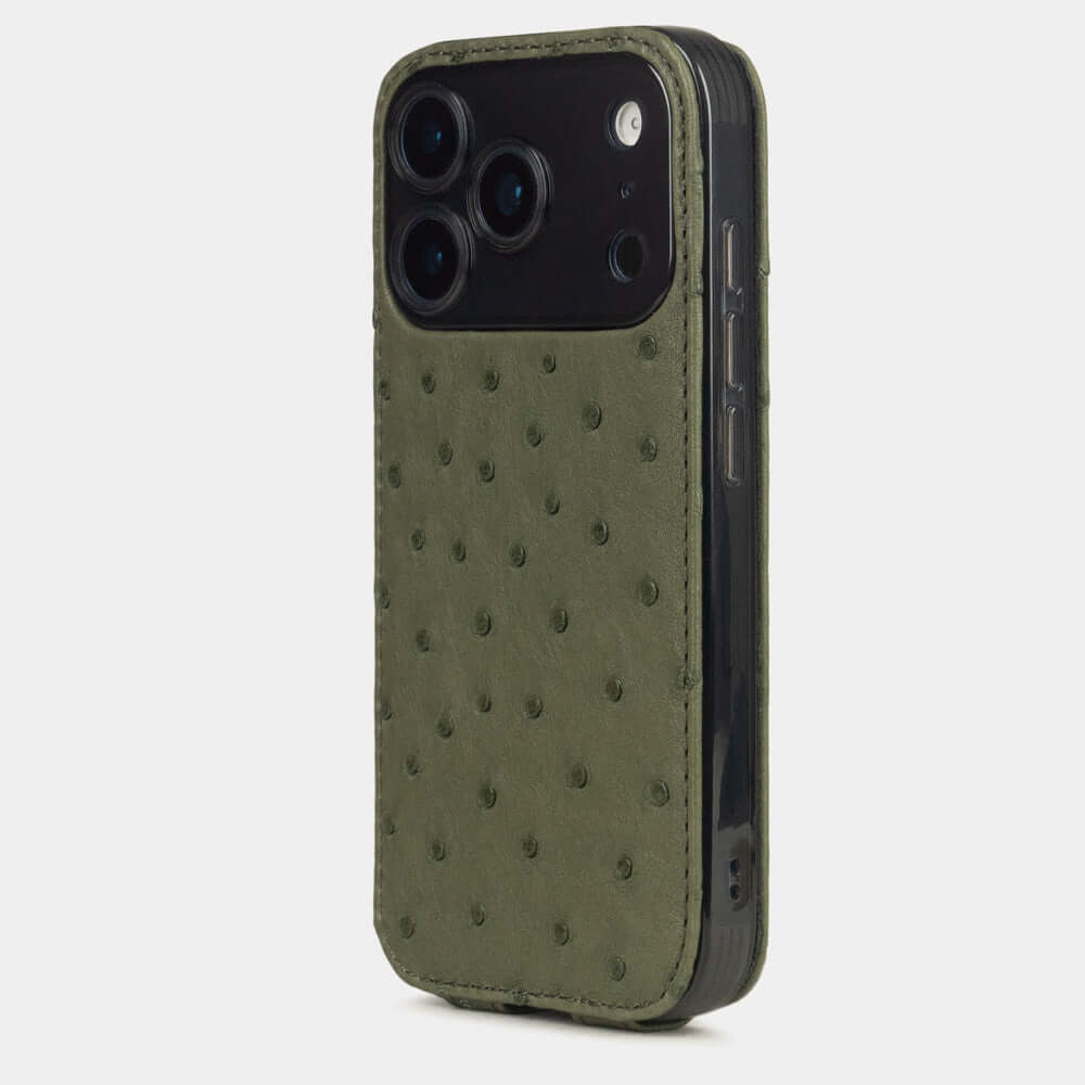 Gold Ostrich Case iPhone 17 Pro Max blue - view from camera side and how the lenses are efficiently protected