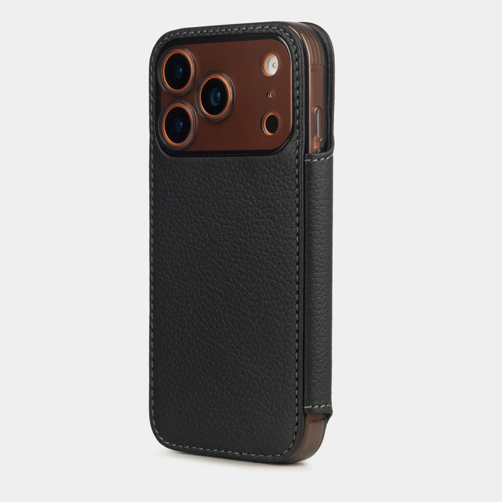 iPhone 17 Pro Max Black Leather Wallet Case