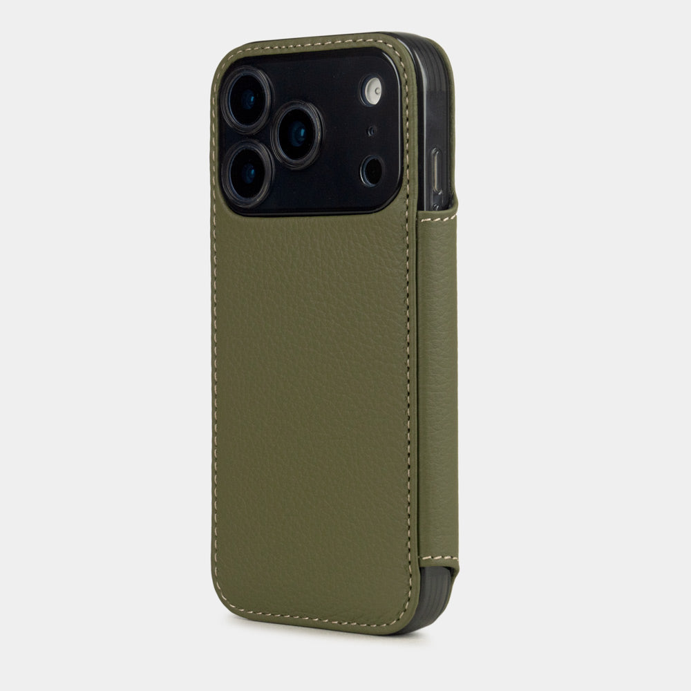 iPhone 17 Pro Max Green Leather Wallet Case