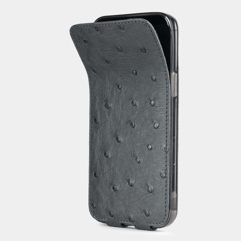 Ostrich Leather Case iPhone 12 Pro Max Grey | Marcel Robert - 1