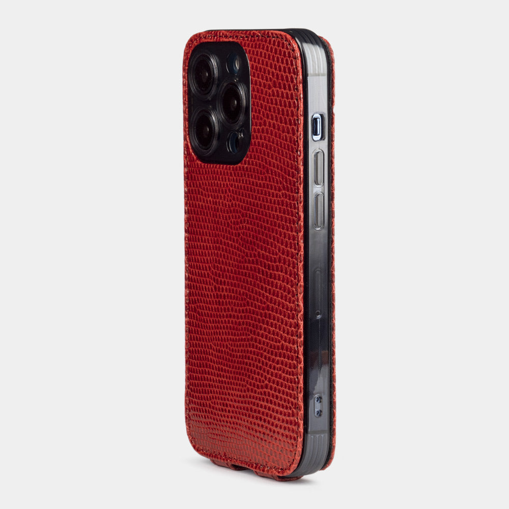 iPhone 14 Pro Max flip case in red lizard leather – Marcel Robert | detail view