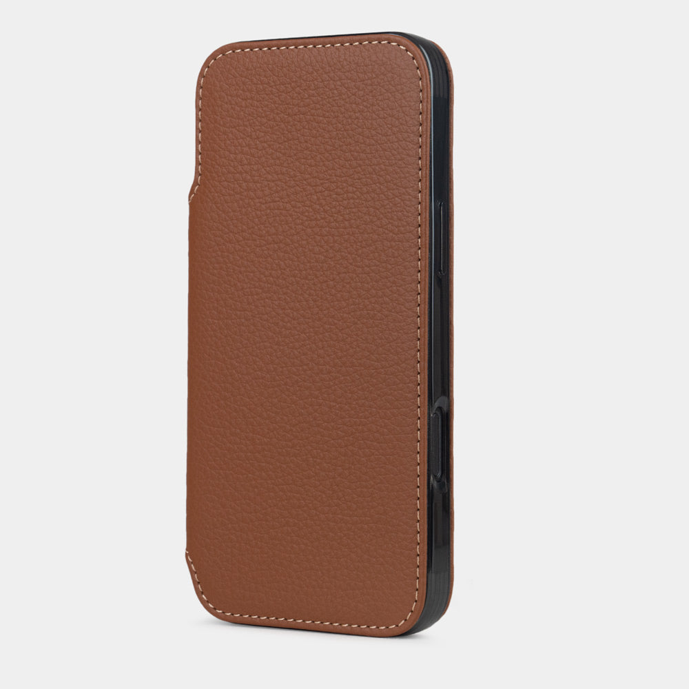 Front view of Marcel Robert iPhone 17 Air folio case - made of gold premium full-grain calfskin leather, closed position with magnetic cover | main image