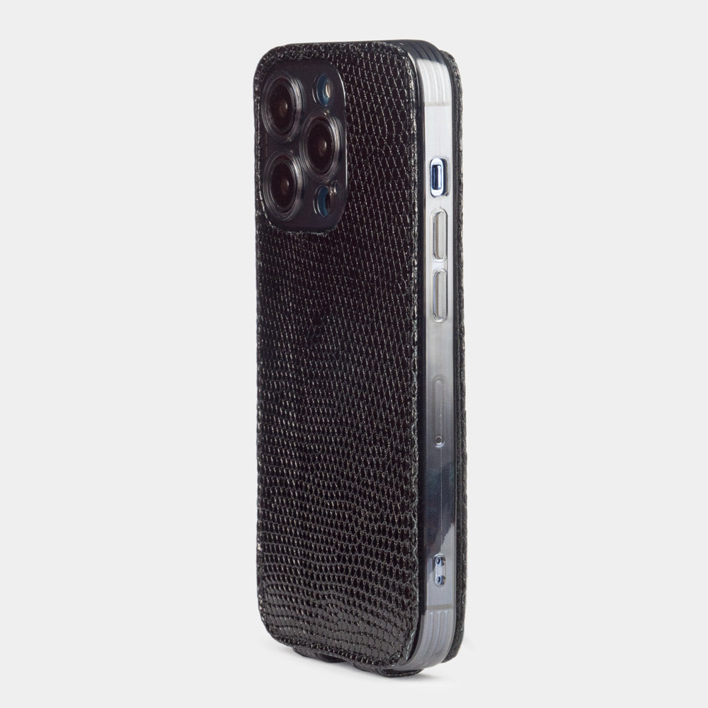 iPhone 14 Pro Max flip case in black lizard leather – Marcel Robert | detail view
