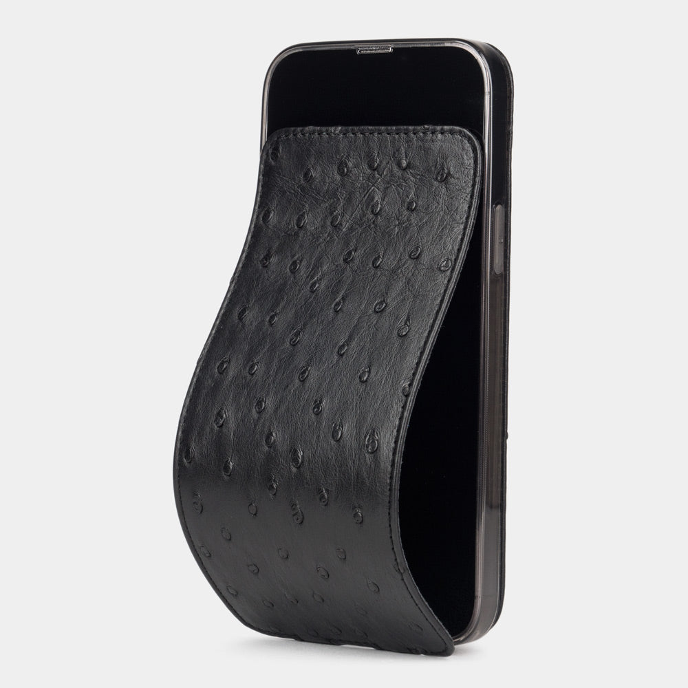 iPhone 14 Pro Max Hülle Schwarz Straußenleder – MagSafe