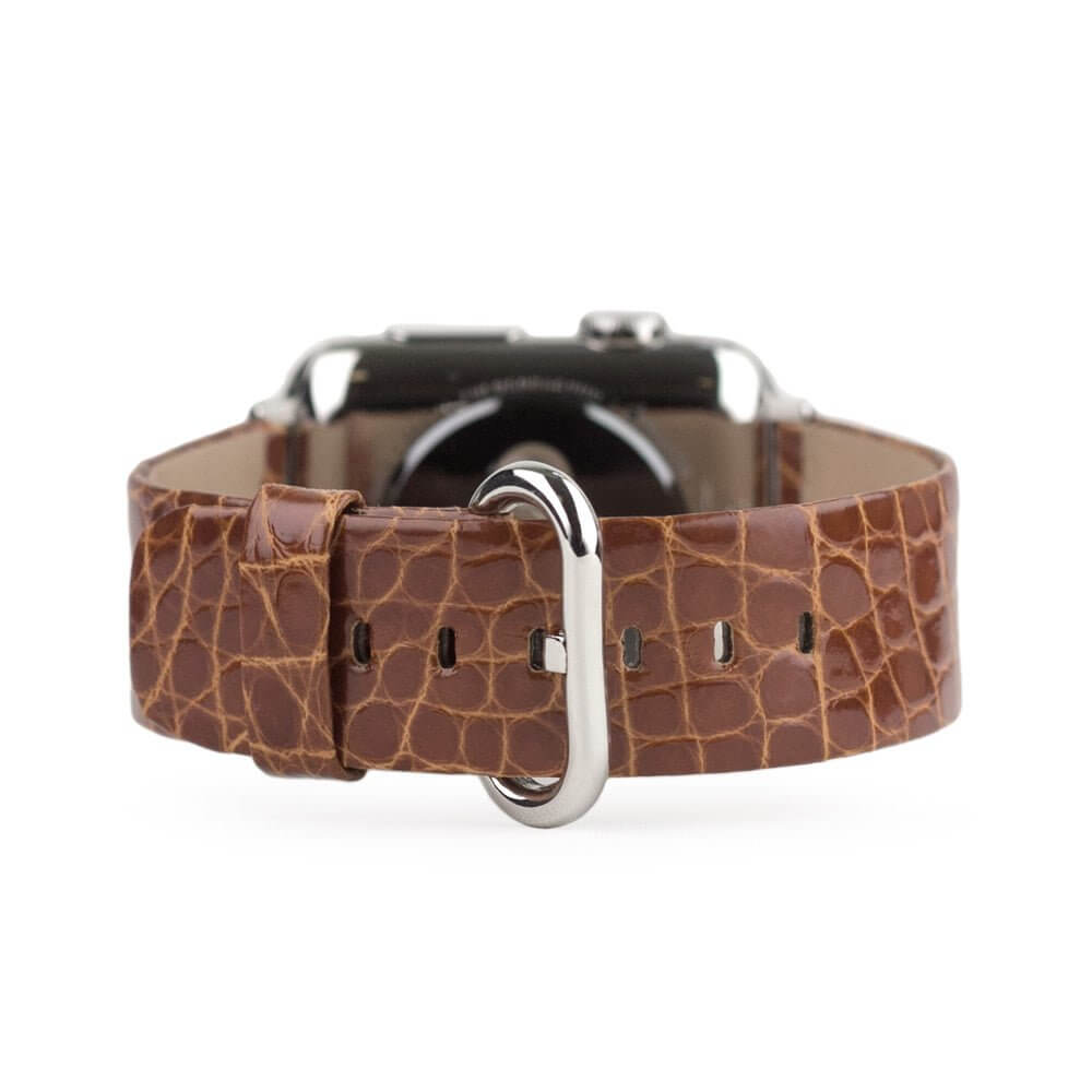 gold alligator strap Apple Watch steel adapters and buckle main view