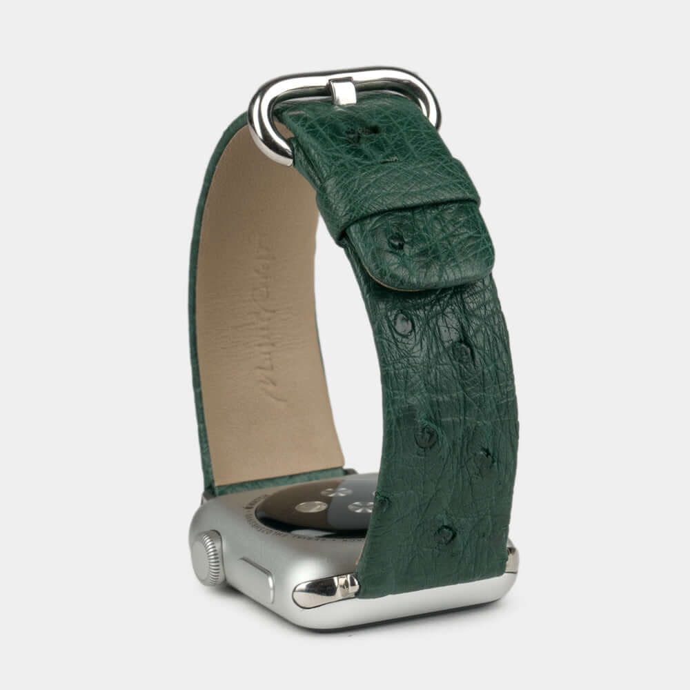 Ostrich Leather Strap Apple Watch 45/46mm Green | Marcel Robert - 1