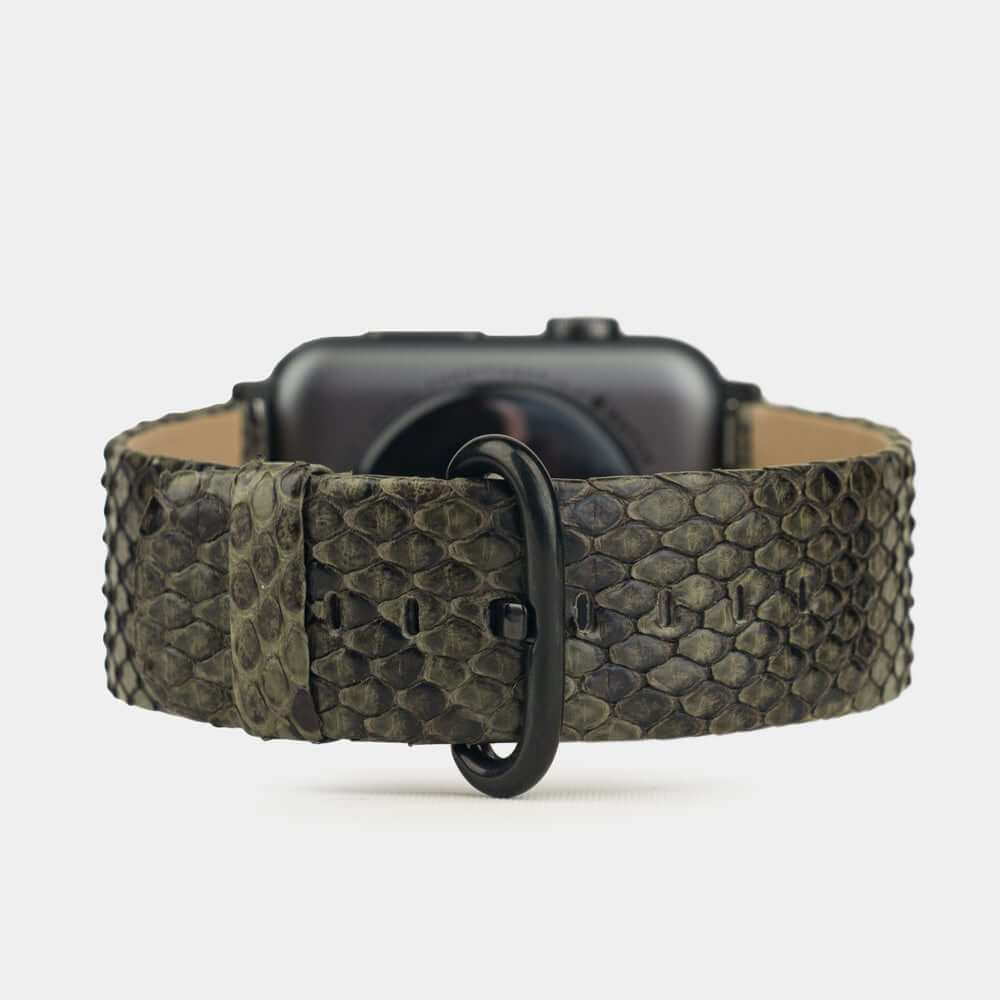 green python strap apple watch with black adapters and buckle main image