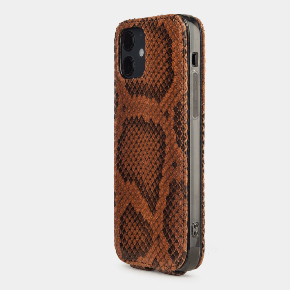 gold python leather iPhone 12 pro case rear view showing camera cutout and exotic leather texture