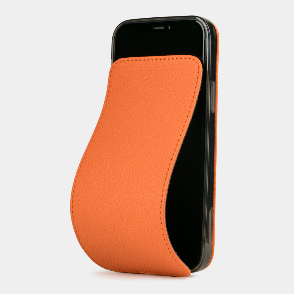 orange leather iPhone 12 pro max case with slim magnetic flip cover - main visual