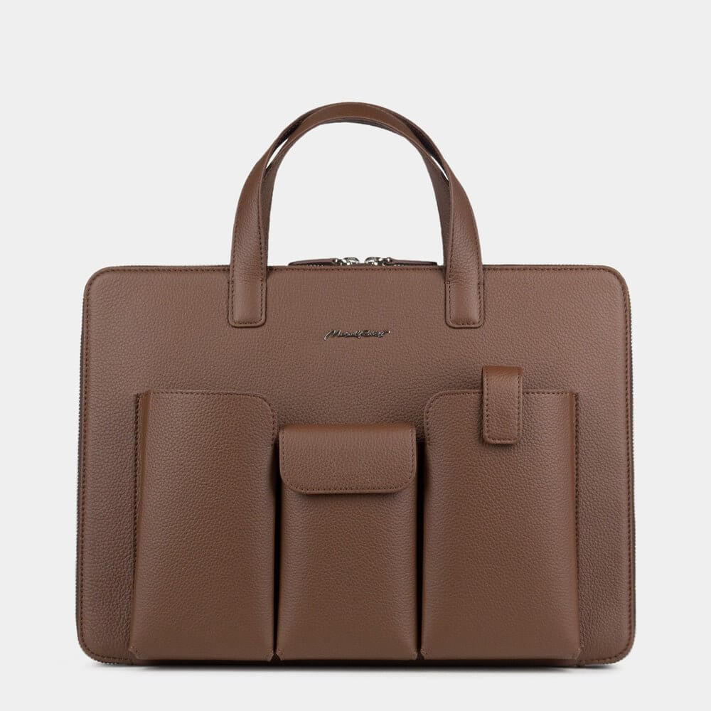 Leather Notebook Bag 14'' with Pockets Brown | Marcel Robert - 0