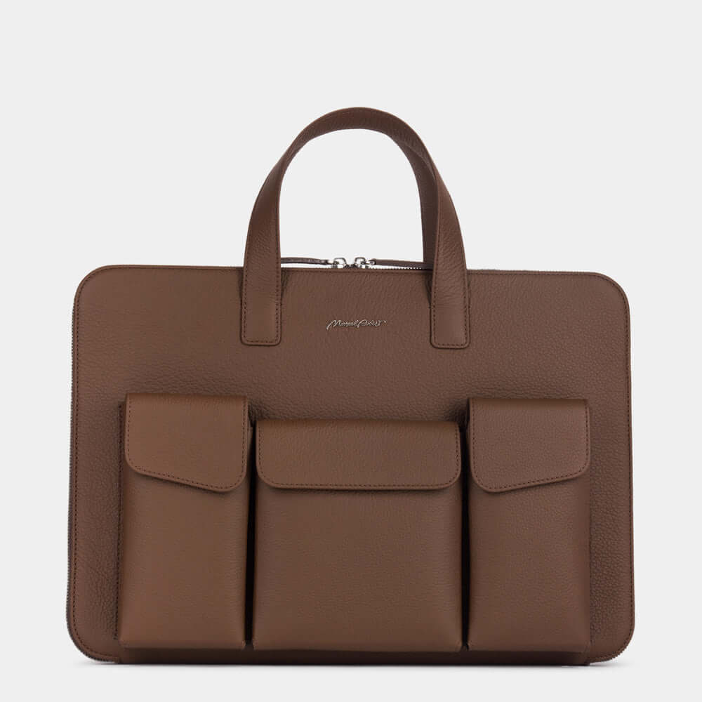 Brown Leather Notebook Bag 17'' with Pockets | Marcel Robert - 0