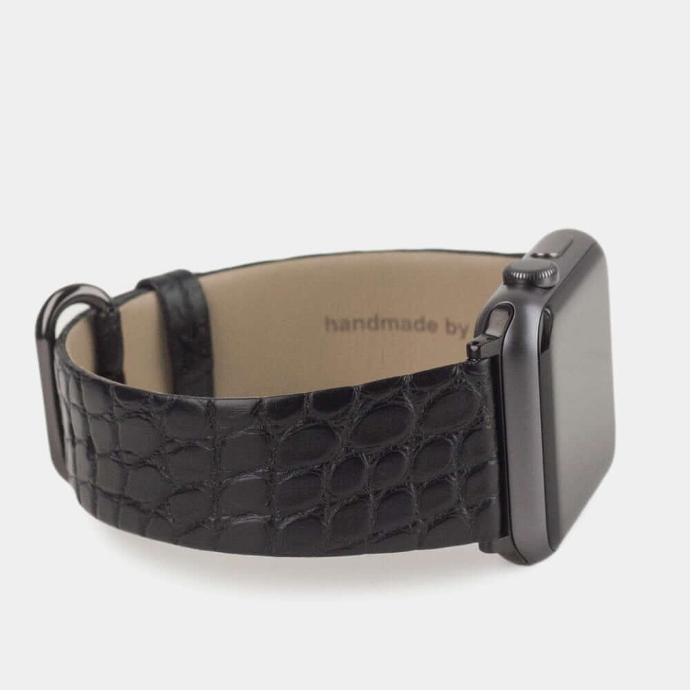 black alligator strap apple watch black adapters and buckle