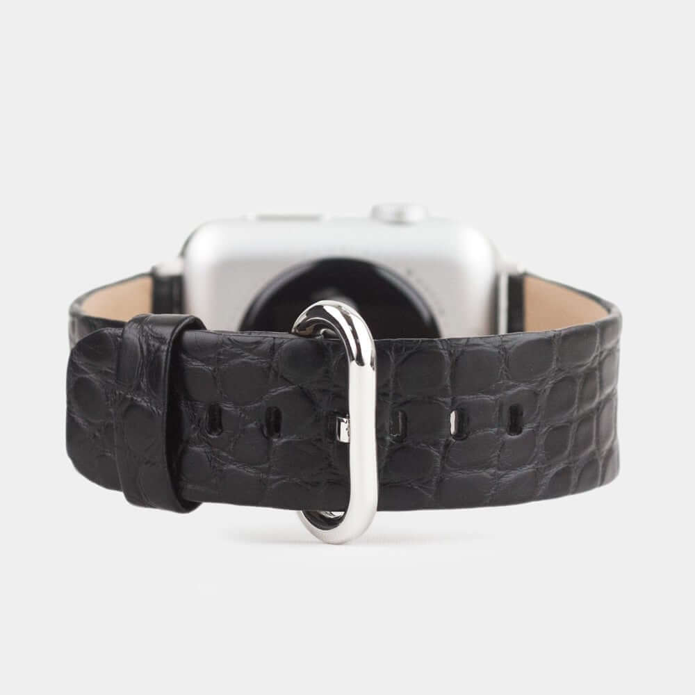 black alligator strap apple watch steel adapters and buckle