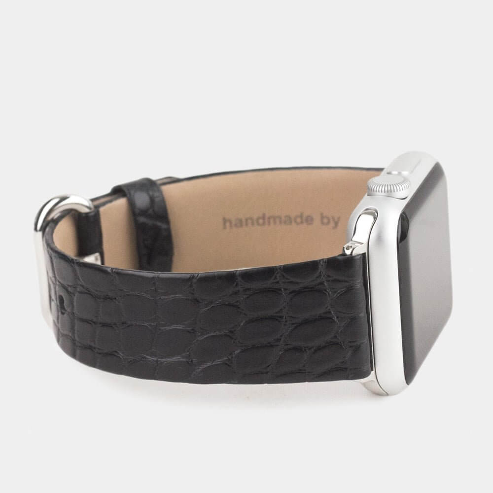 black alligator strap apple watch steel adapters and buckle
